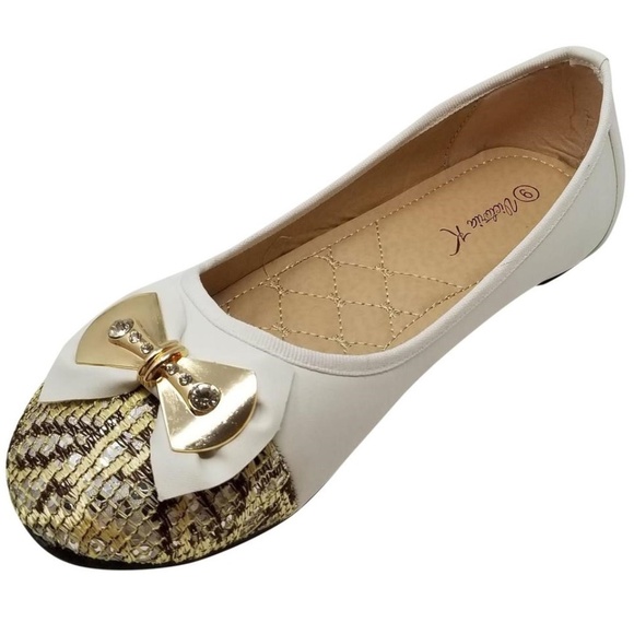 Women Ballet Bow Buckle Croco Flats, B-2293, White - Picture 2 of 6